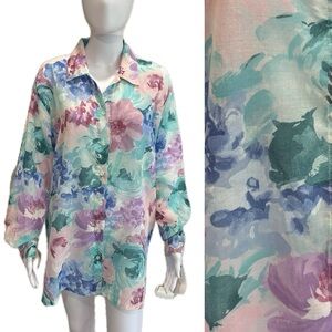 Koret Francisca Vintage Watercolor Floral Shirt Womens Size Large Long Sleeve
